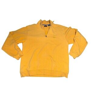Izod Sweatshirt Mens M Yellow 1/4 Zip Mock Neck Long Sleeves Pullover Sweater